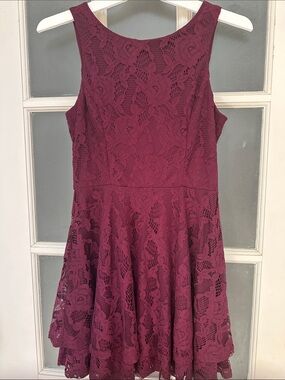 Speechless Burgundy Lace Fit-and-Flare Dress, sz 3